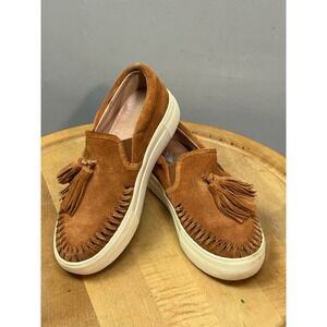 J/Slides NYC Sneakers Womens 6 Brown Suede Tassel Slip On Whipstitch Platform